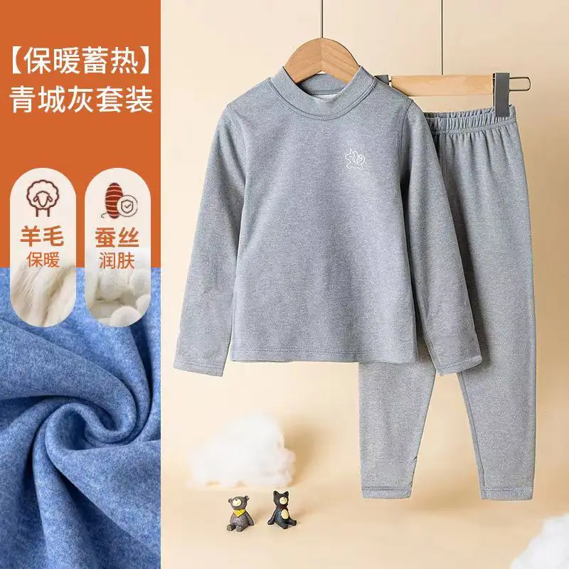 Wool Silk Thermal Pajamas for Big Boys Girls Autumn - Image 5