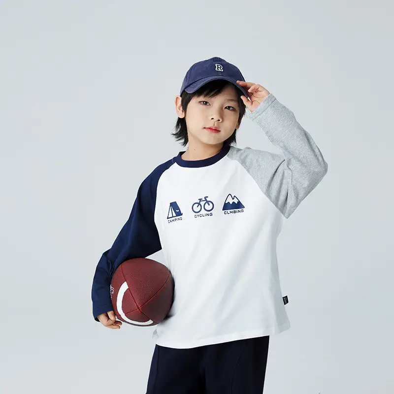 Children's 2024 T-Shirt White Blue Raglan Sleeve Print - Image 3