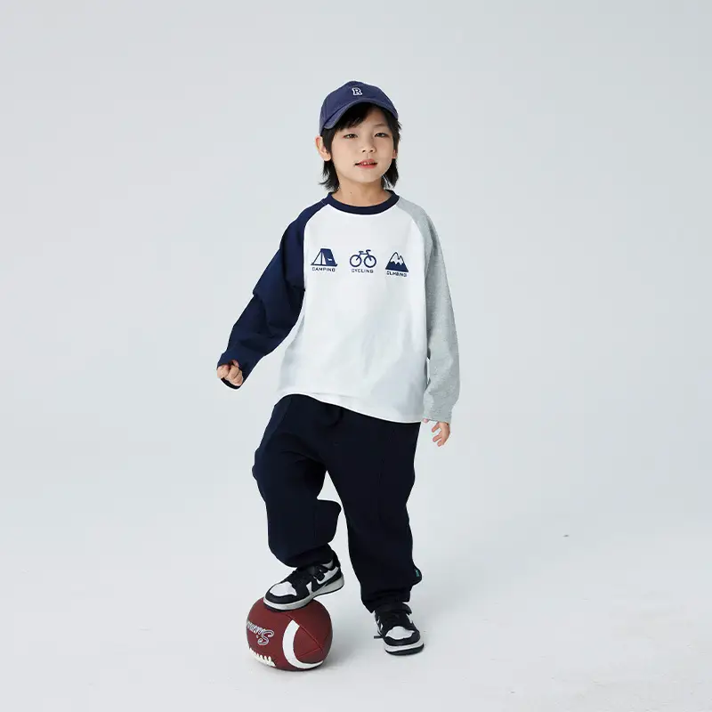 Children's 2024 T-Shirt White Blue Raglan Sleeve Print - Image 4