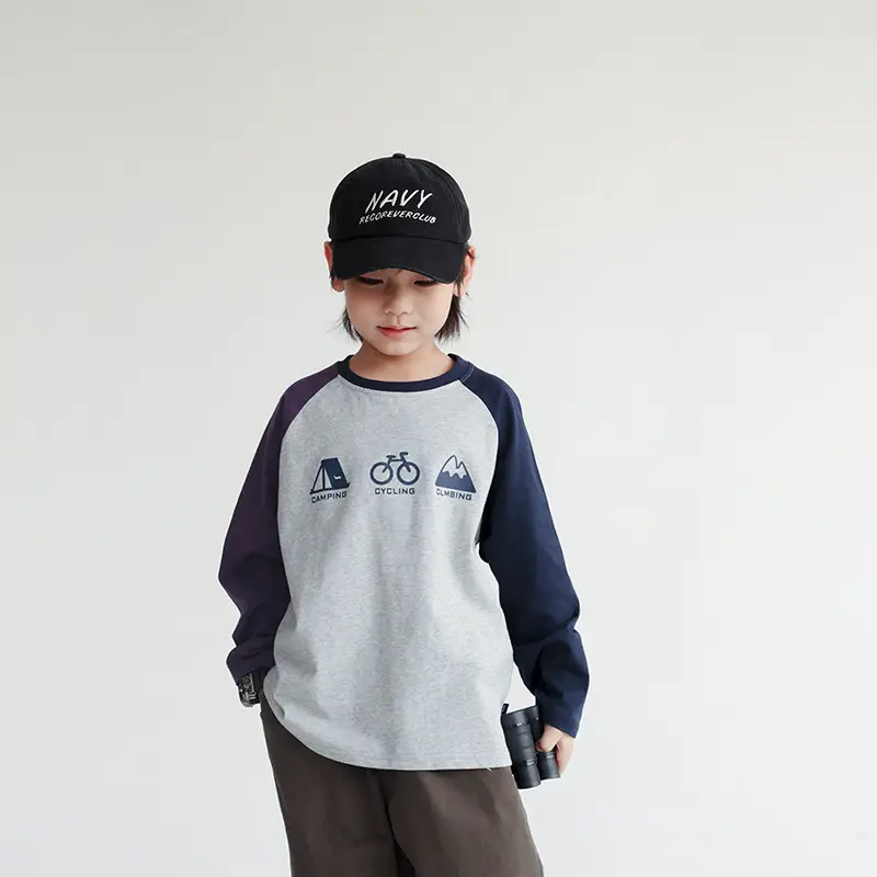 Children's 2024 T-Shirt White Blue Raglan Sleeve Print - Image 6