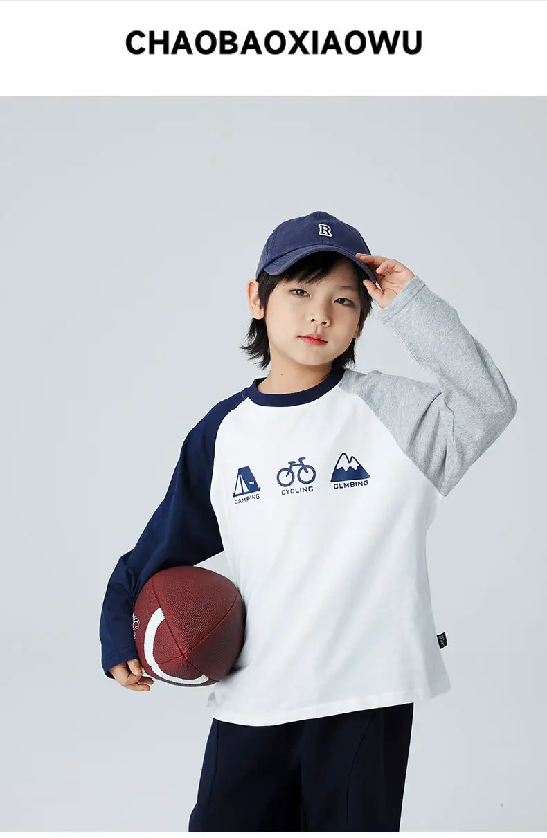 Children's 2024 T-Shirt White Blue Raglan Sleeve Print — feature 1