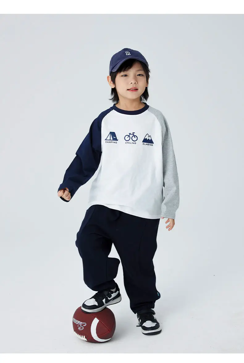 Children's 2024 T-Shirt White Blue Raglan Sleeve Print — feature 13