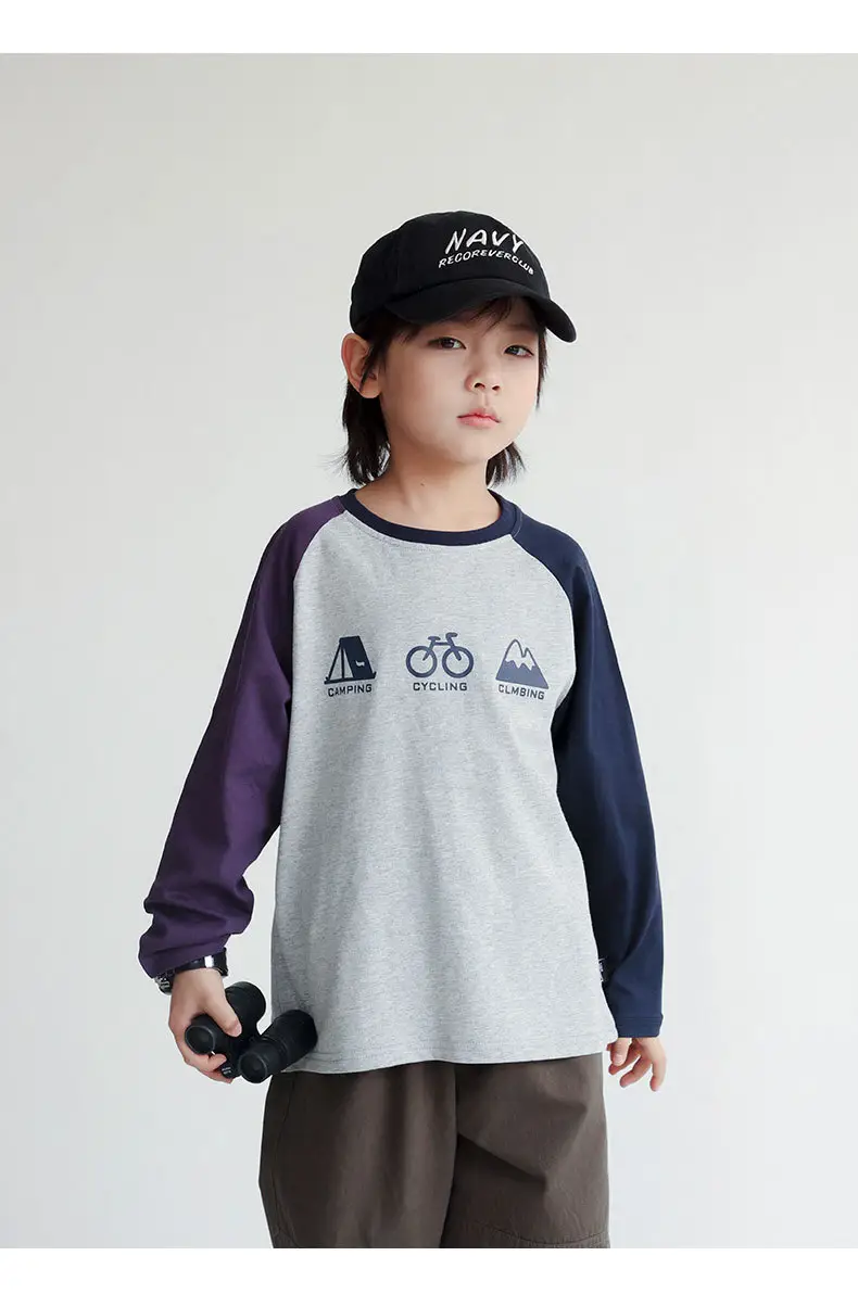 Children's 2024 T-Shirt White Blue Raglan Sleeve Print — feature 14
