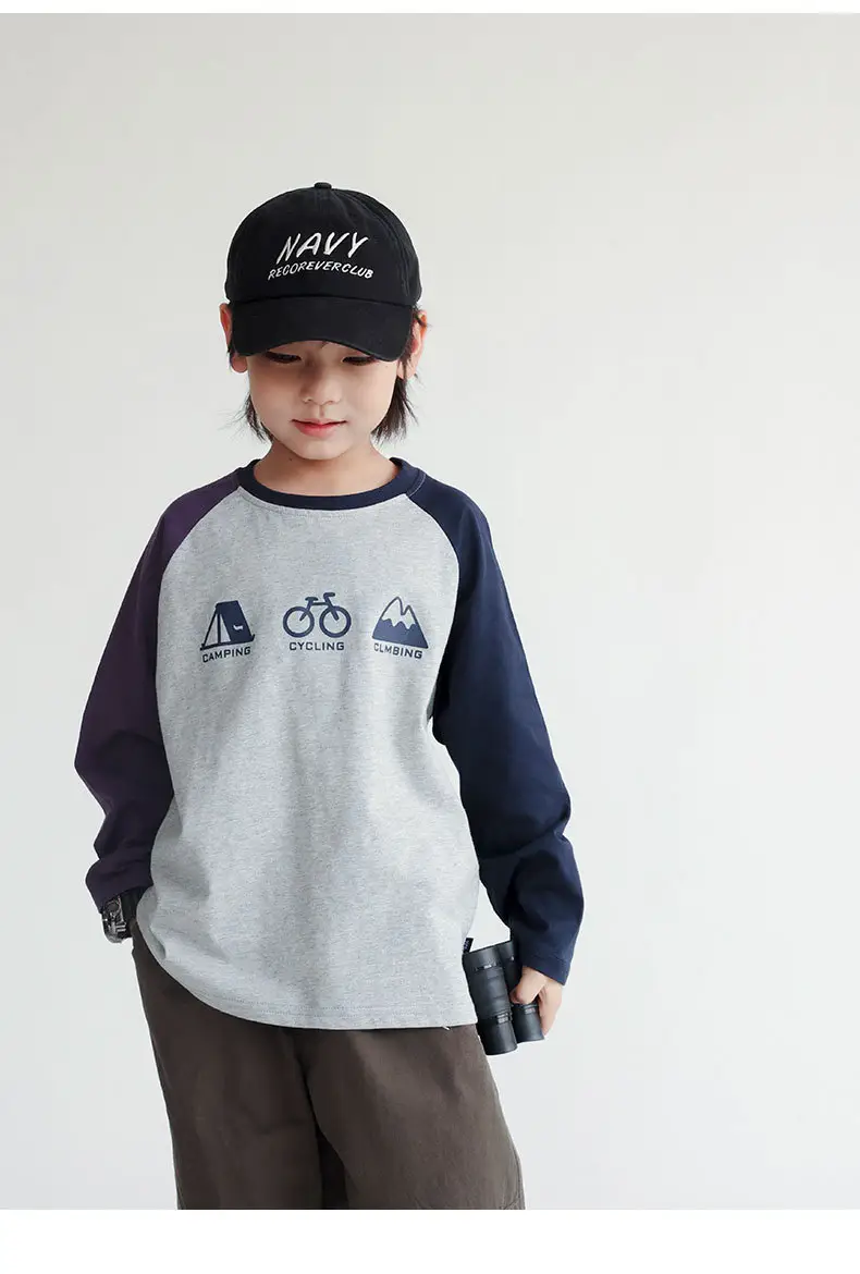 Children's 2024 T-Shirt White Blue Raglan Sleeve Print — feature 16