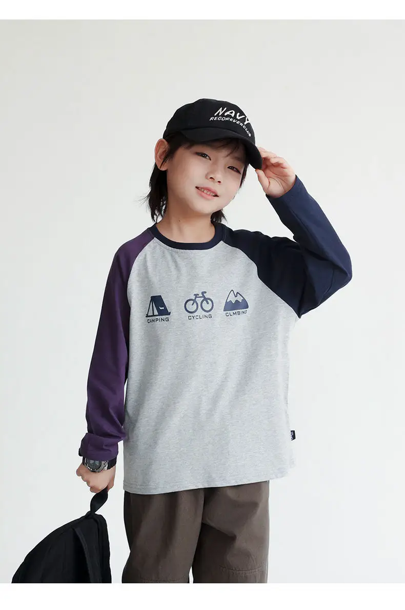 Children's 2024 T-Shirt White Blue Raglan Sleeve Print — feature 17