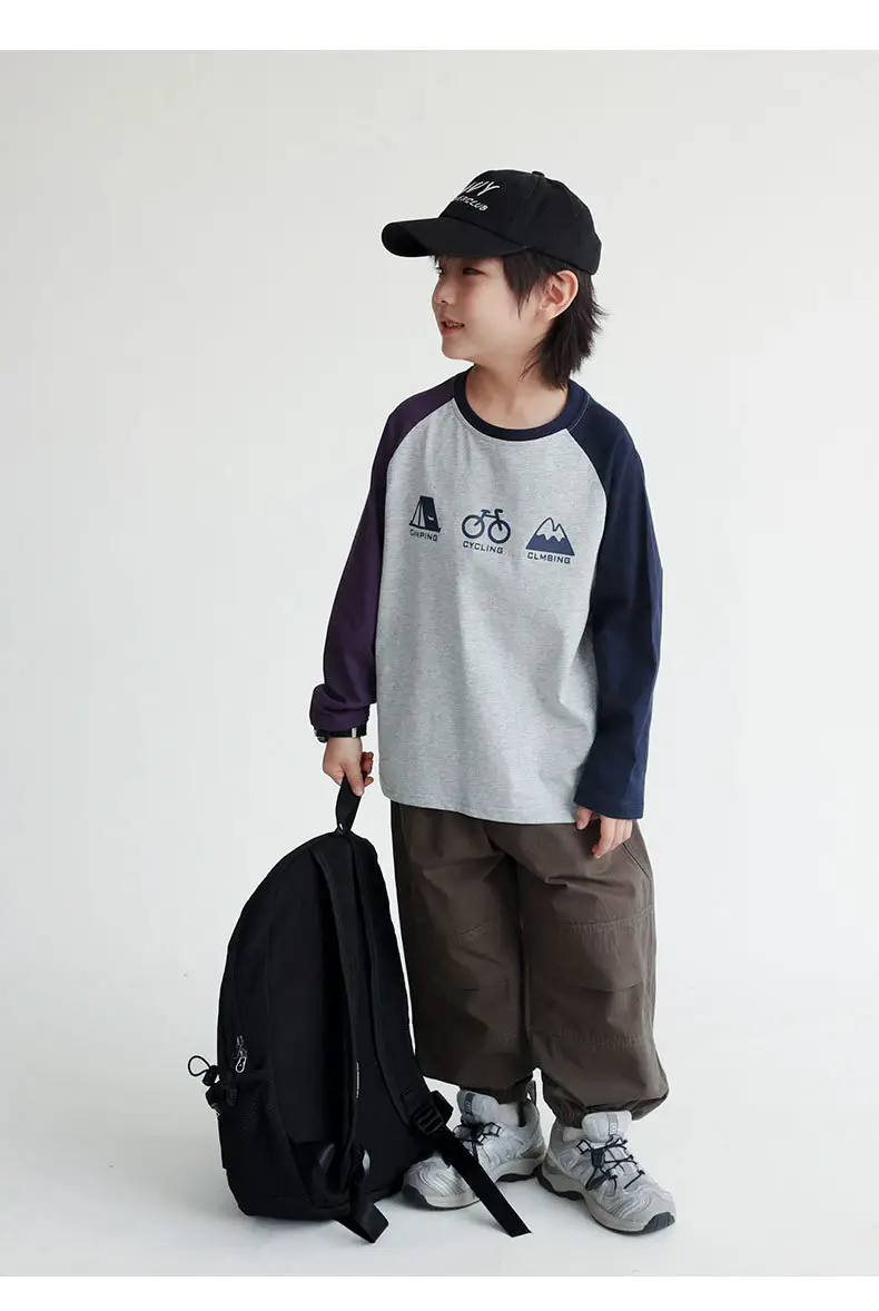 Children's 2024 T-Shirt White Blue Raglan Sleeve Print — feature 18
