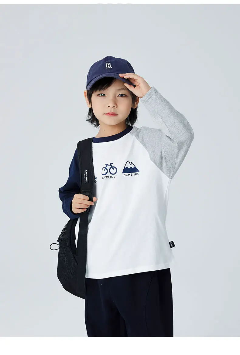 Children's 2024 T-Shirt White Blue Raglan Sleeve Print — feature 7