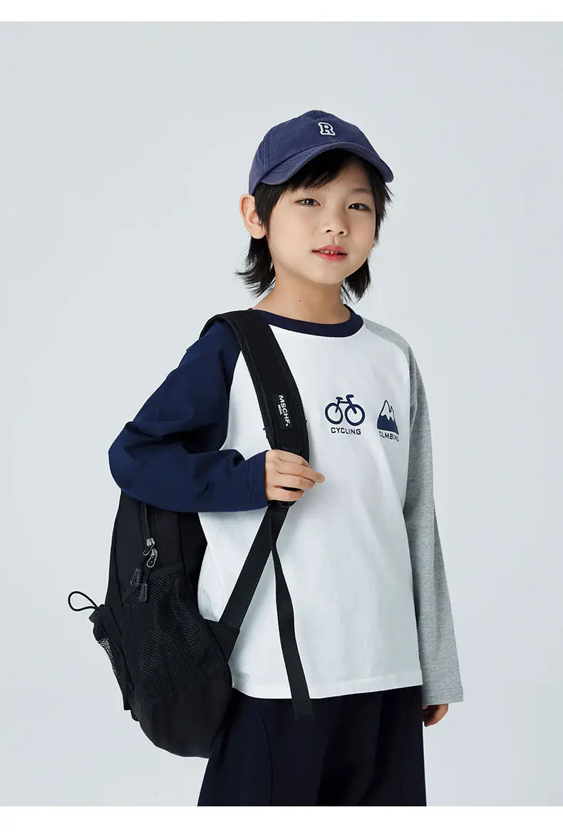 Children's 2024 T-Shirt White Blue Raglan Sleeve Print — feature 8