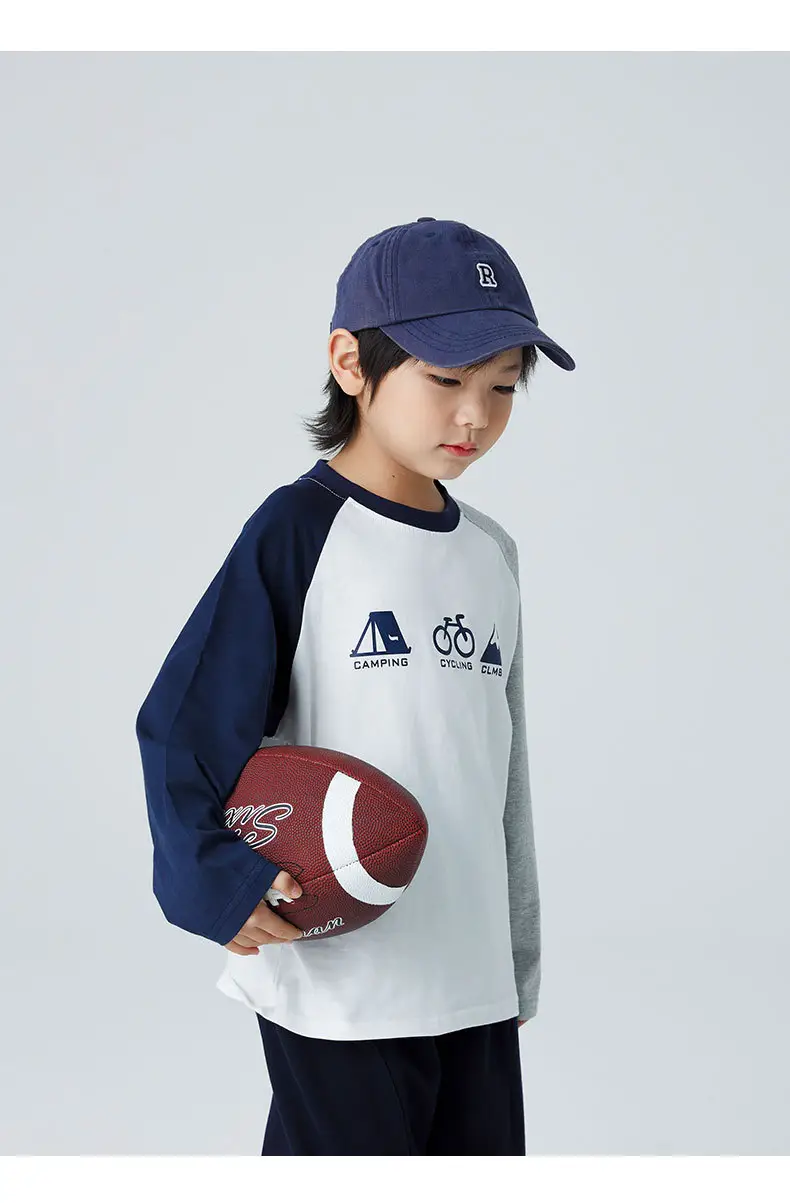Children's 2024 T-Shirt White Blue Raglan Sleeve Print — feature 9