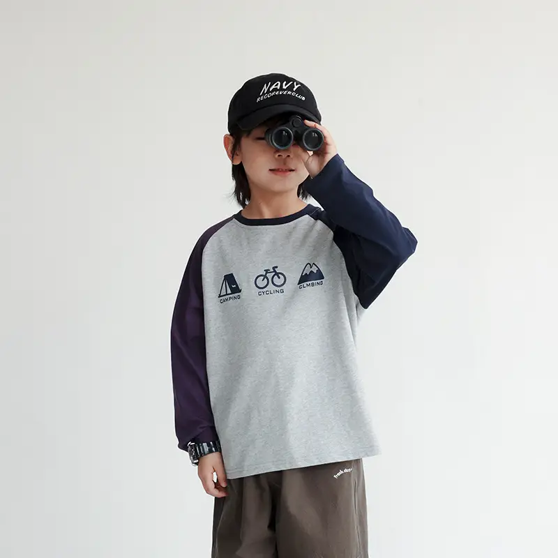 Children's 2024 T-Shirt White Blue Raglan Sleeve Print - Image 2