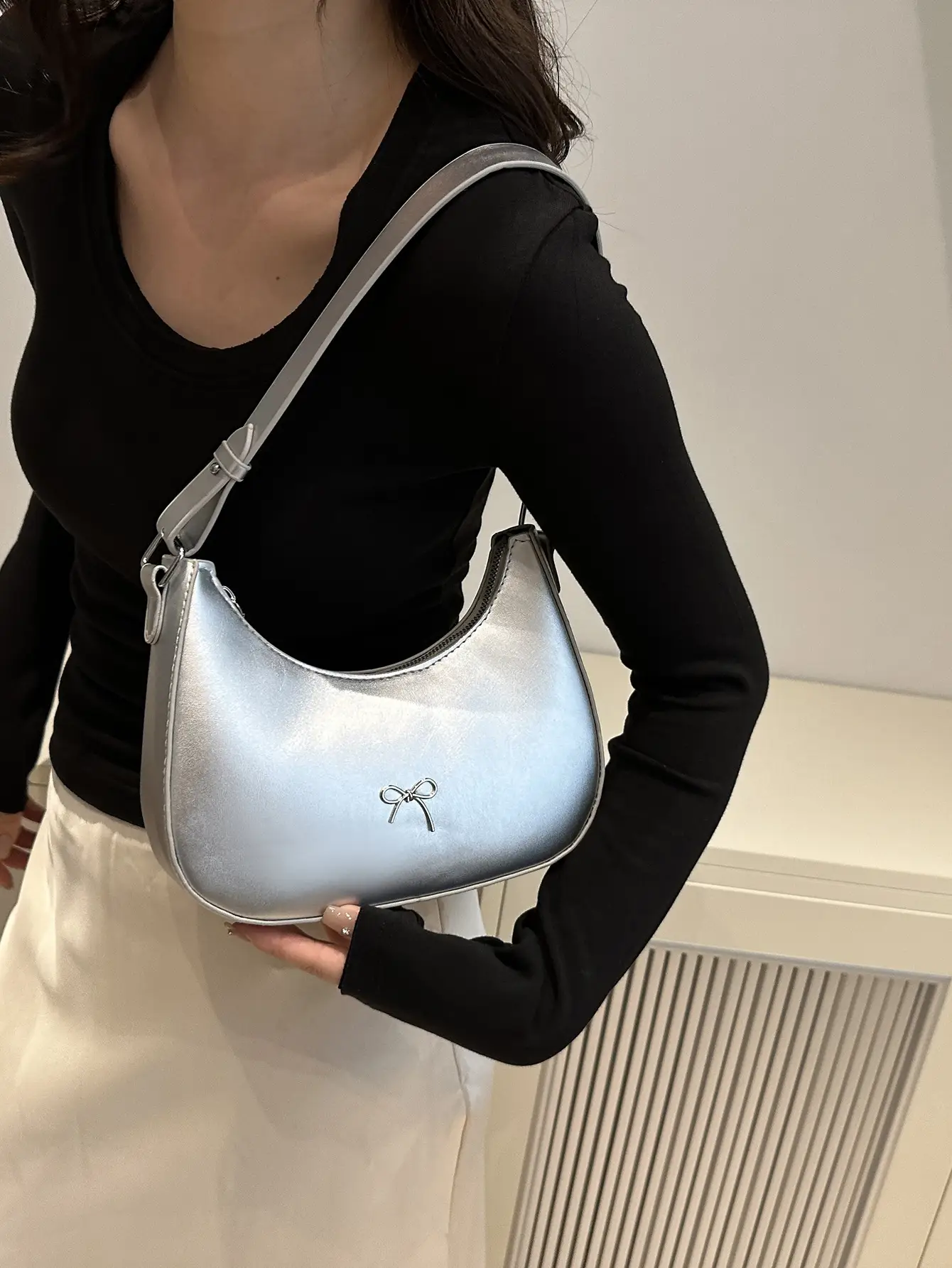 Silver Bow Pouch for Women Casual Shoulder Bag - Image 8