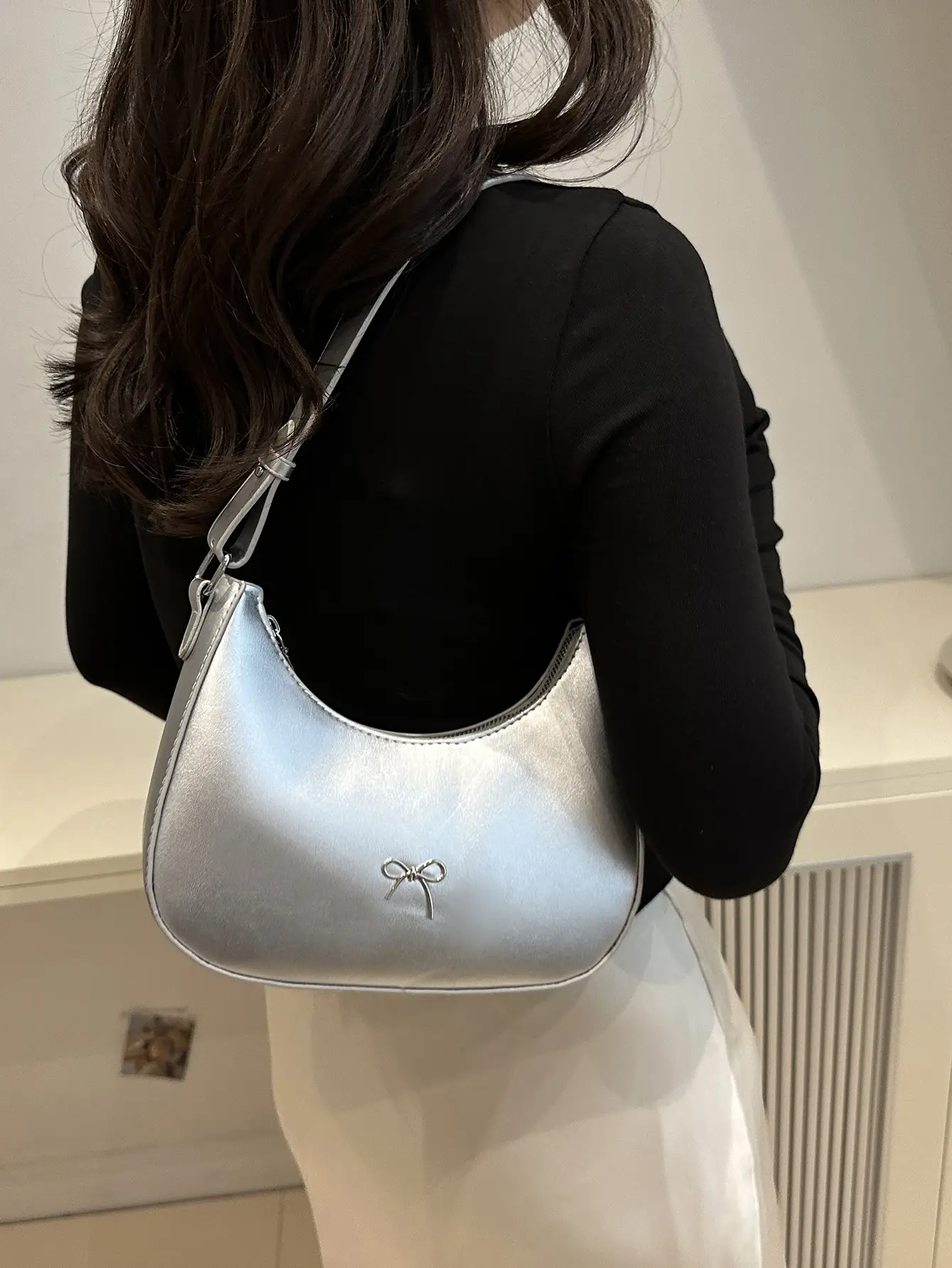 Silver Bow Pouch for Women Casual Shoulder Bag - Image 9