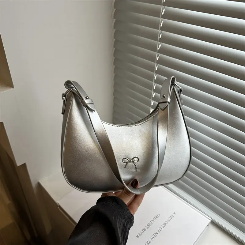 Silver Bow Pouch for Women Casual Shoulder Bag - Image 3