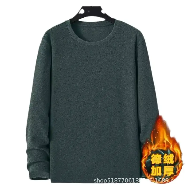 Men's Fleece Lined Long Sleeve T-Shirt Dark Green - Image 5