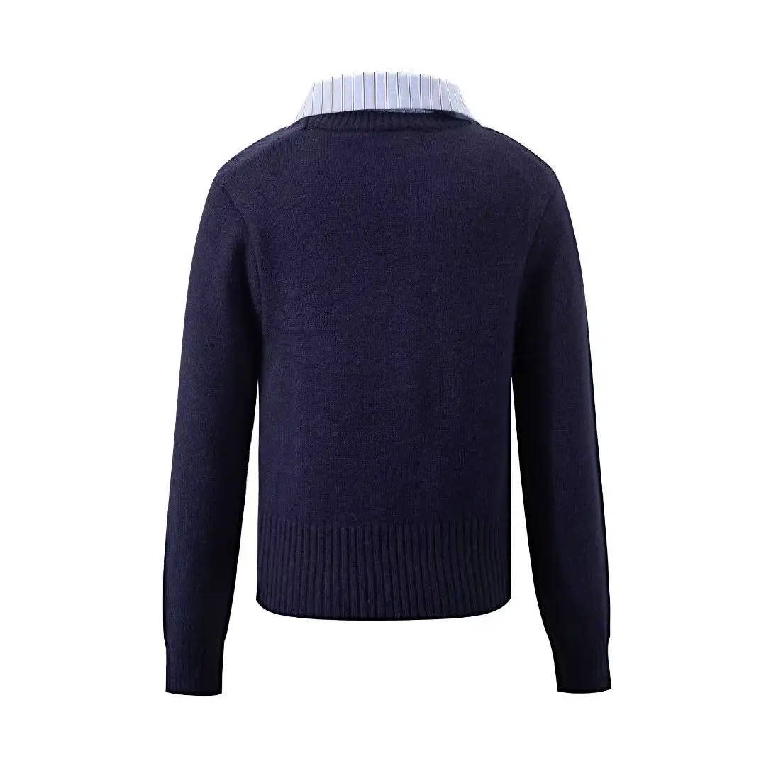 Women's Dark Blue Knitted Cardigan Sweater Autumn Wear