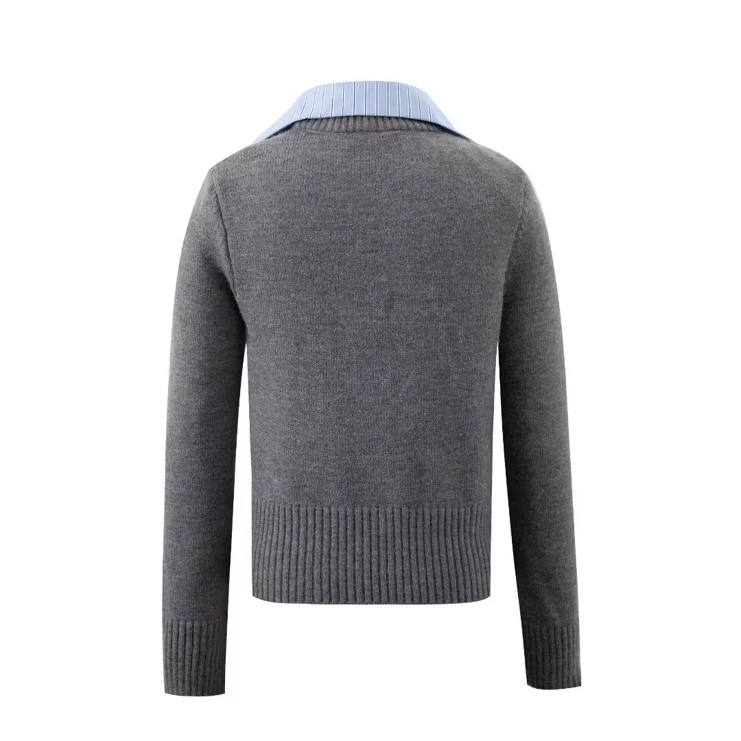 Women's Dark Blue Knitted Cardigan Sweater Autumn Wear