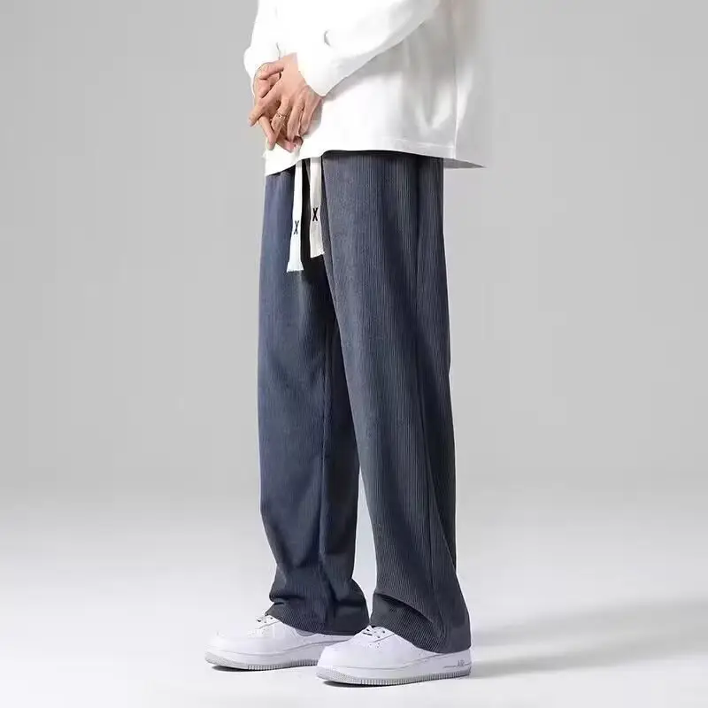 Men's Heavy Loose Corduroy Pants White Wide Leg - Image 3
