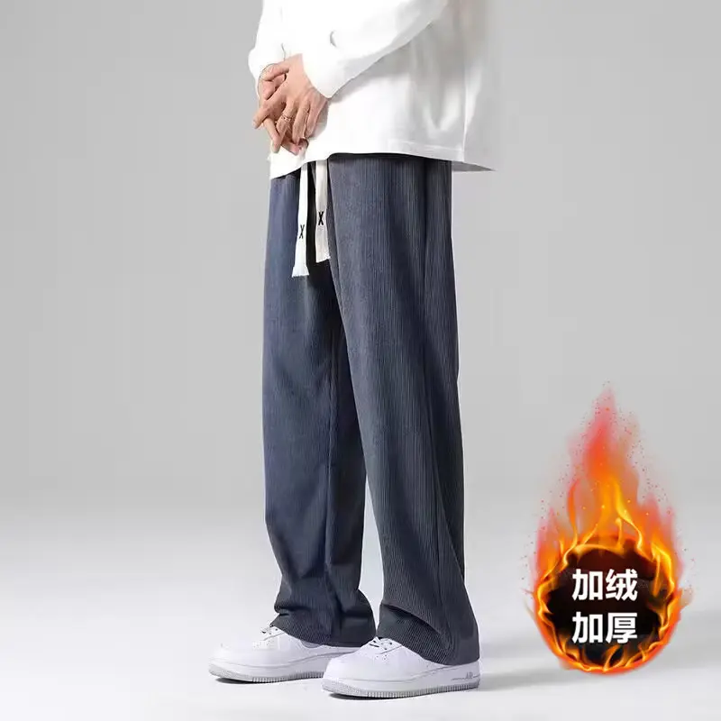 Men's Plus Size Fleece Loose Straight Pants White - Image 8