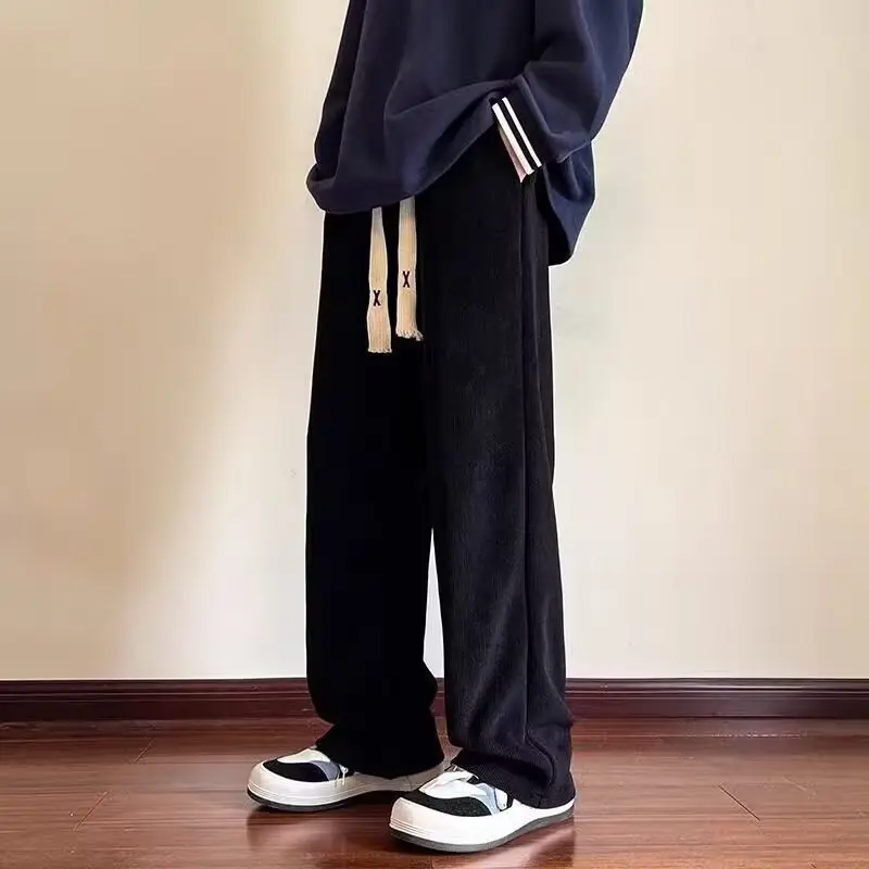 Men's Plus Size Fleece Loose Straight Pants White - Image 12