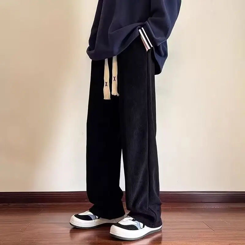 Men's Plus Size Fleece Loose Straight Pants White - Image 2