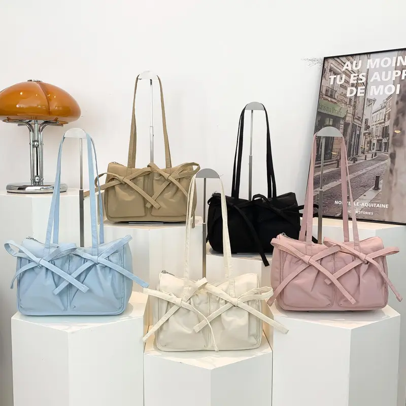 Pink Bow Shoulder Bag for Women Large Capacity Casual Commuter - Image 7