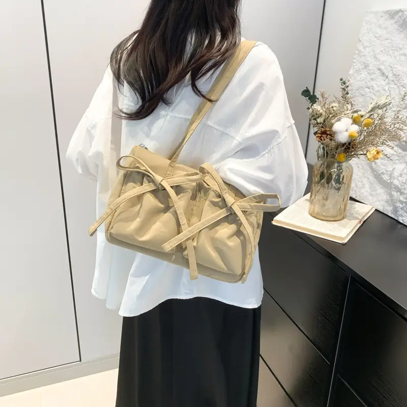 Pink Bow Shoulder Bag for Women Large Capacity Casual Commuter - Image 8
