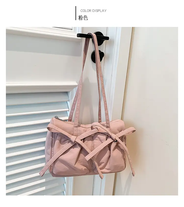 Pink Bow Shoulder Bag for Women Large Capacity Casual Commuter — feature 14