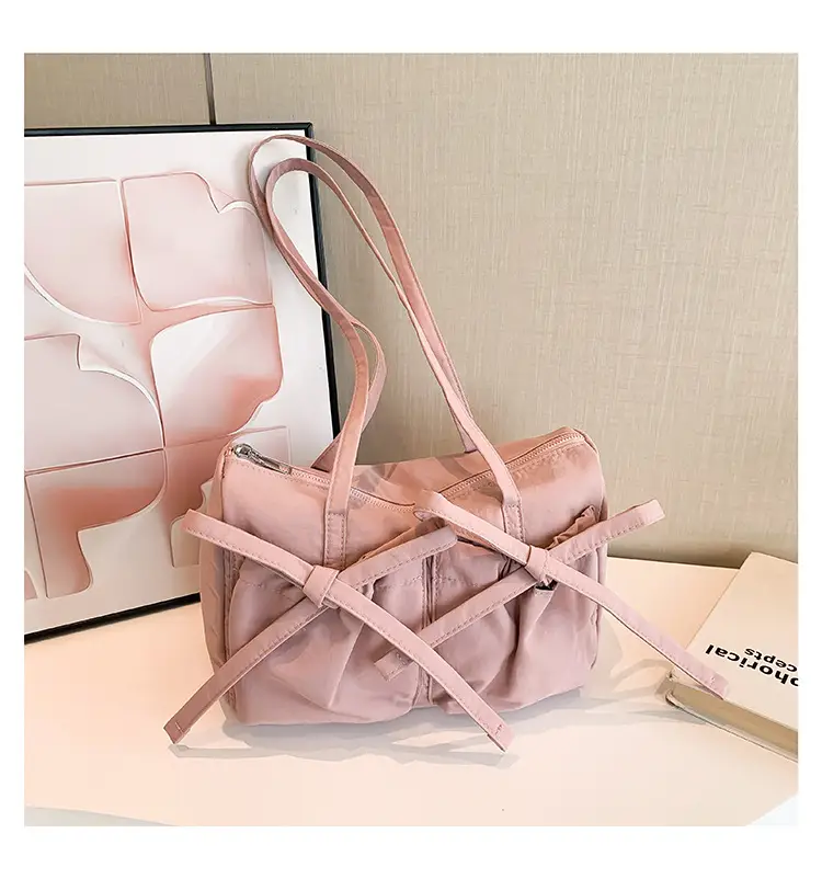 Pink Bow Shoulder Bag for Women Large Capacity Casual Commuter — feature 19