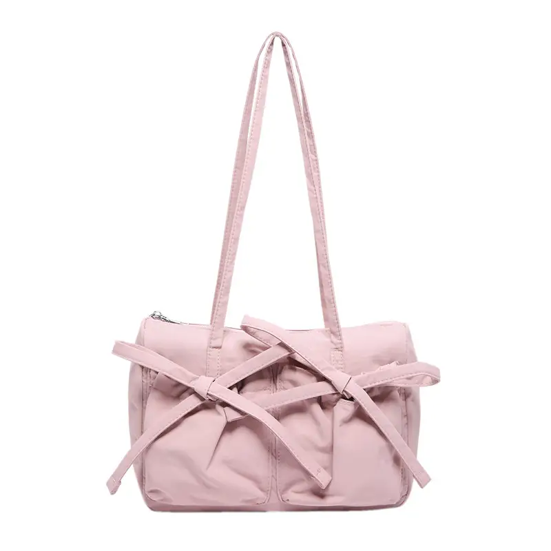 Pink Bow Shoulder Bag for Women Large Capacity Casual Commuter - Image 3