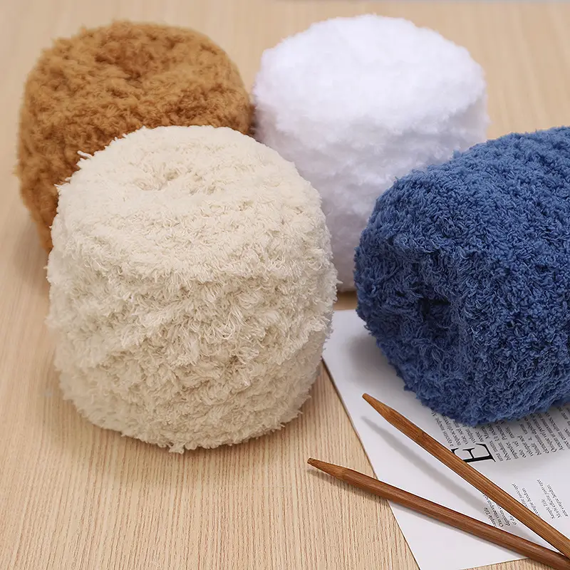 Three strands of coral fleece wool ball velvet line scarf line baby wool handmade DIY woven cushion blanket wholesale