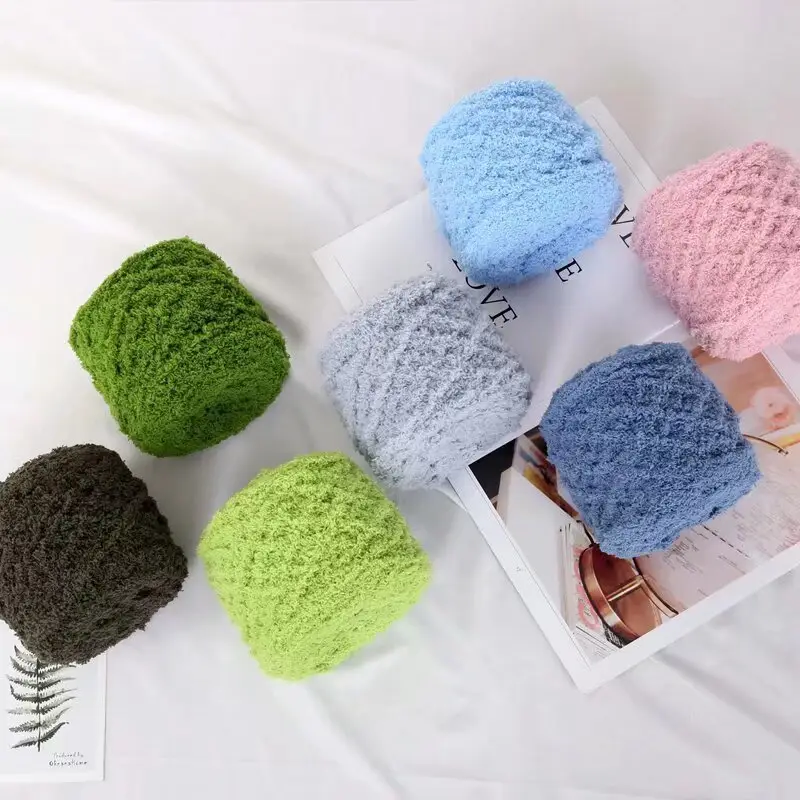Three strands of coral fleece wool ball velvet line scarf line baby wool handmade DIY woven cushion blanket wholesale