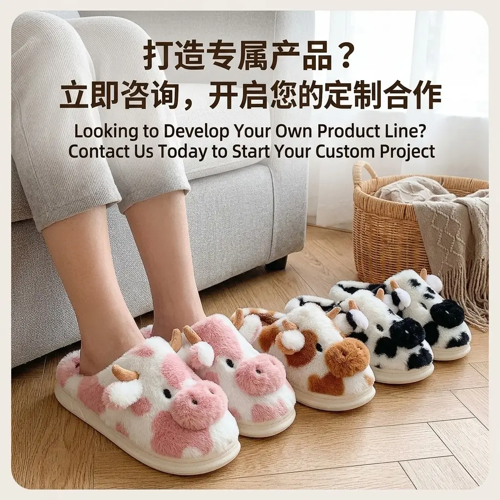 New Cross-Border Style Spotted Cow Fur Slippers for Indoor Home Use, Cotton Slippers with Thick Plush Soles for Autumn and Winter - Image 6