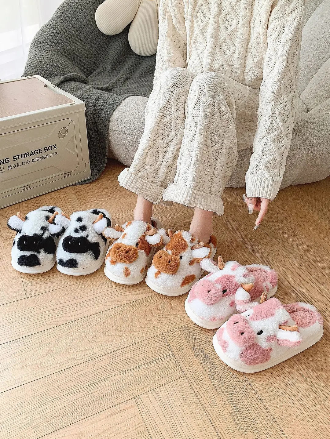 New Cross-Border Style Spotted Cow Fur Slippers for Indoor Home Use, Cotton Slippers with Thick Plush Soles for Autumn and Winter — feature 7