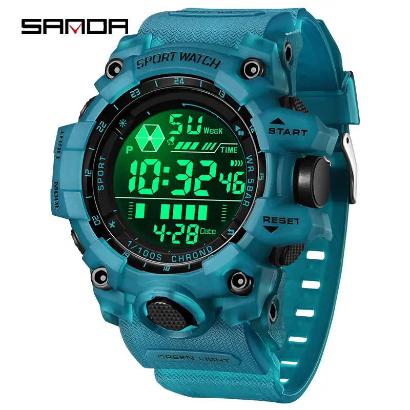 Sanda Black Sport Watch Waterproof Single Large Dial
