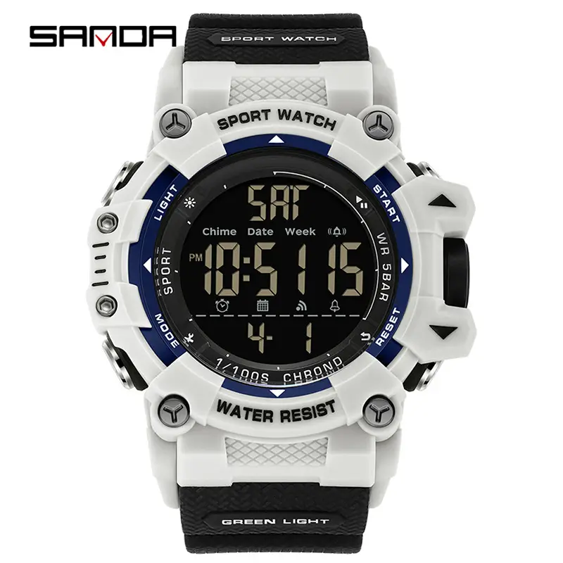 Sanda Black Sport Watch Waterproof Single Large Dial