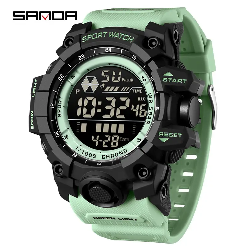 Sanda Black Sport Watch Waterproof Single Large Dial
