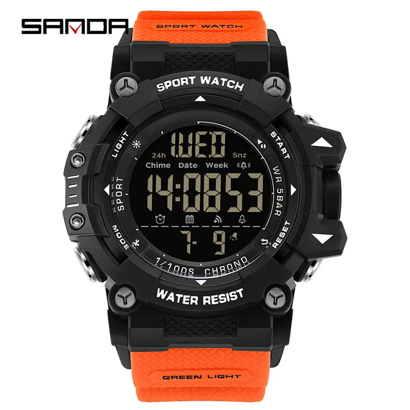 Sanda Black Sport Watch Waterproof Single Large Dial