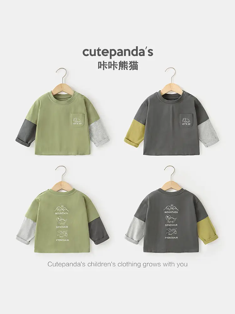 Baby Two-In-One Long Sleeve T-Shirt Green Grey Spring Autumn