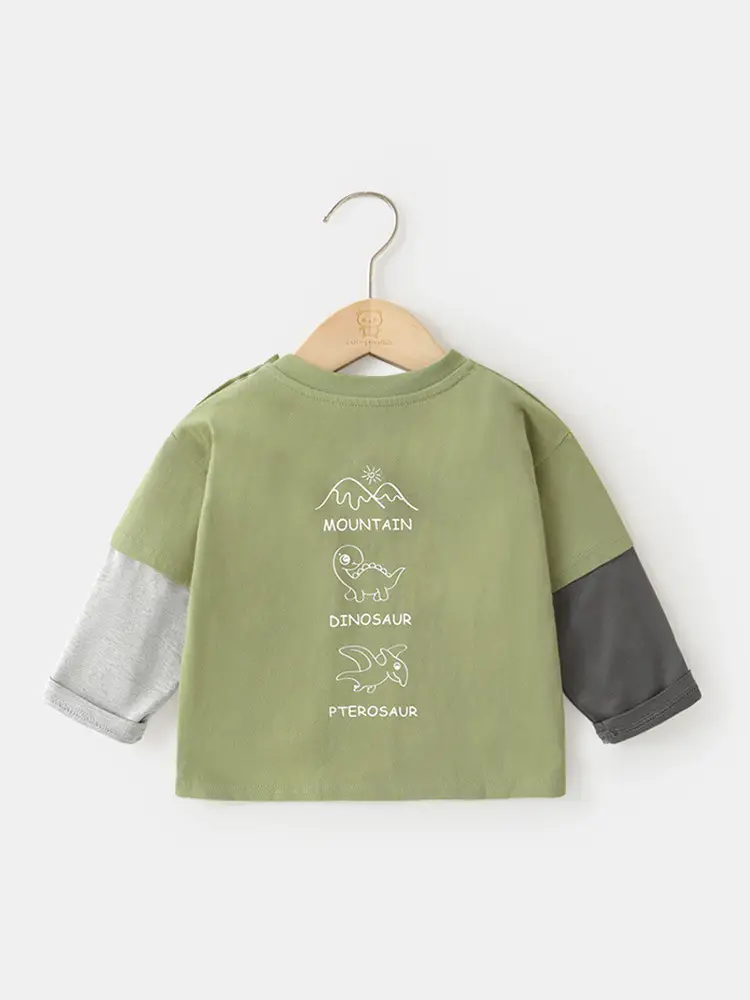 Baby Two-In-One Long Sleeve T-Shirt Green Grey Spring Autumn