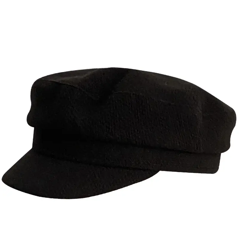 Black Wool Flat Cap Women British Retro Winter Hat