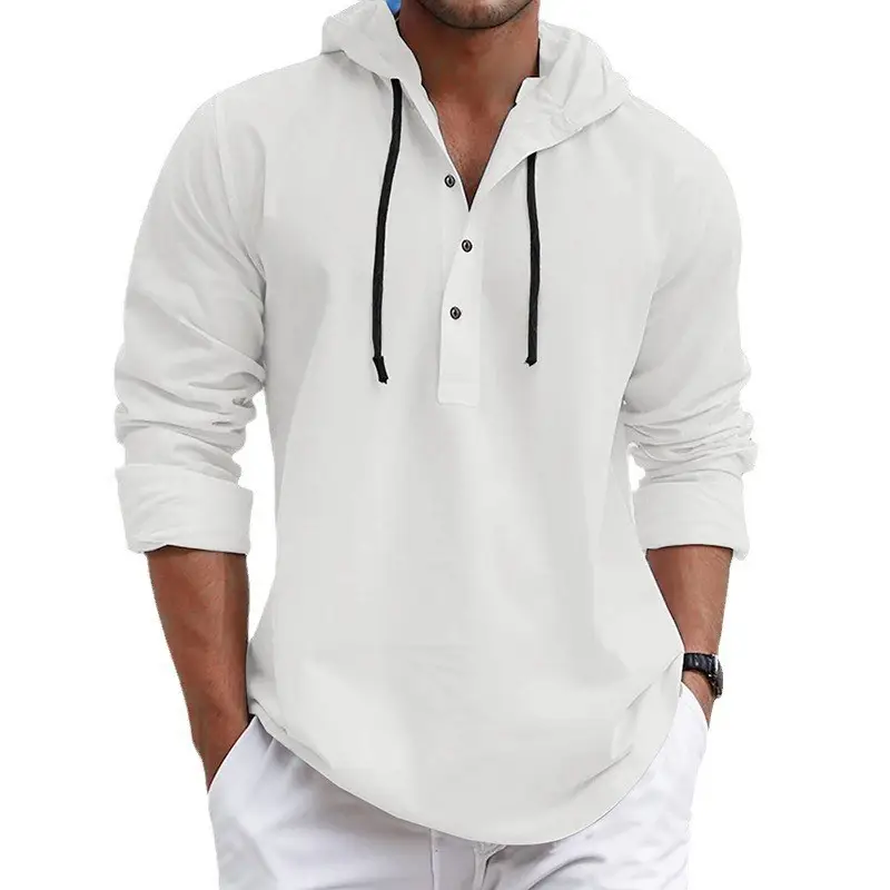 Men's White Hooded Sweatshirt Long Sleeve Cotton