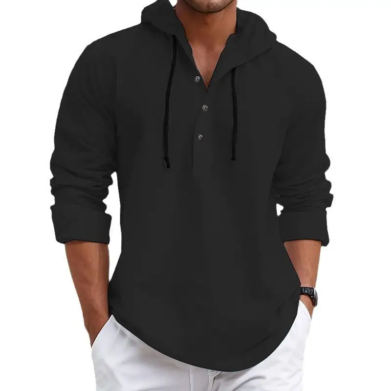 Men's White Hooded Sweatshirt Long Sleeve Cotton