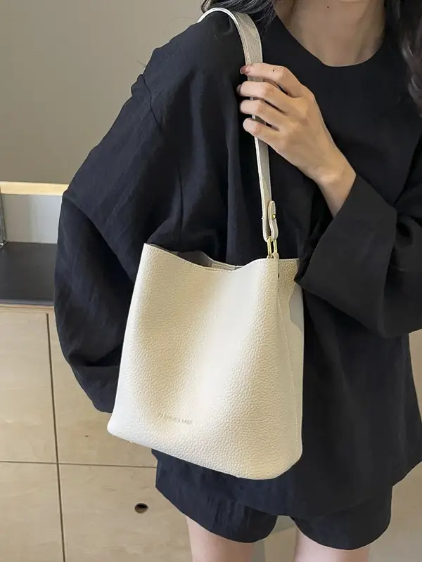 2024 Litchi Pattern Bucket Bag Women Tan - Image 7