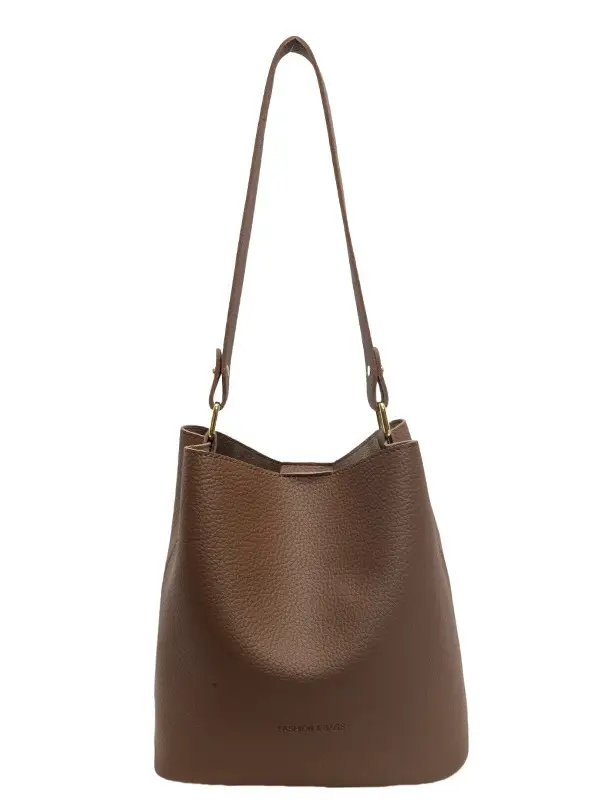 2024 Litchi Pattern Bucket Bag Women Tan - Image 9