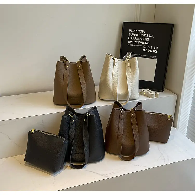 2024 Litchi Pattern Bucket Bag Women Tan — feature 1