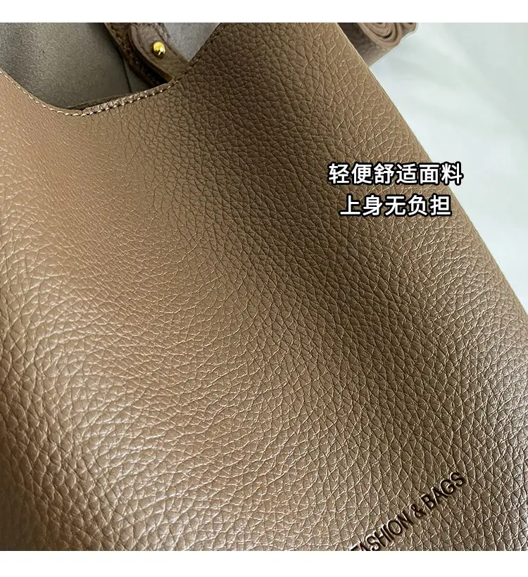 2024 Litchi Pattern Bucket Bag Women Tan — feature 10