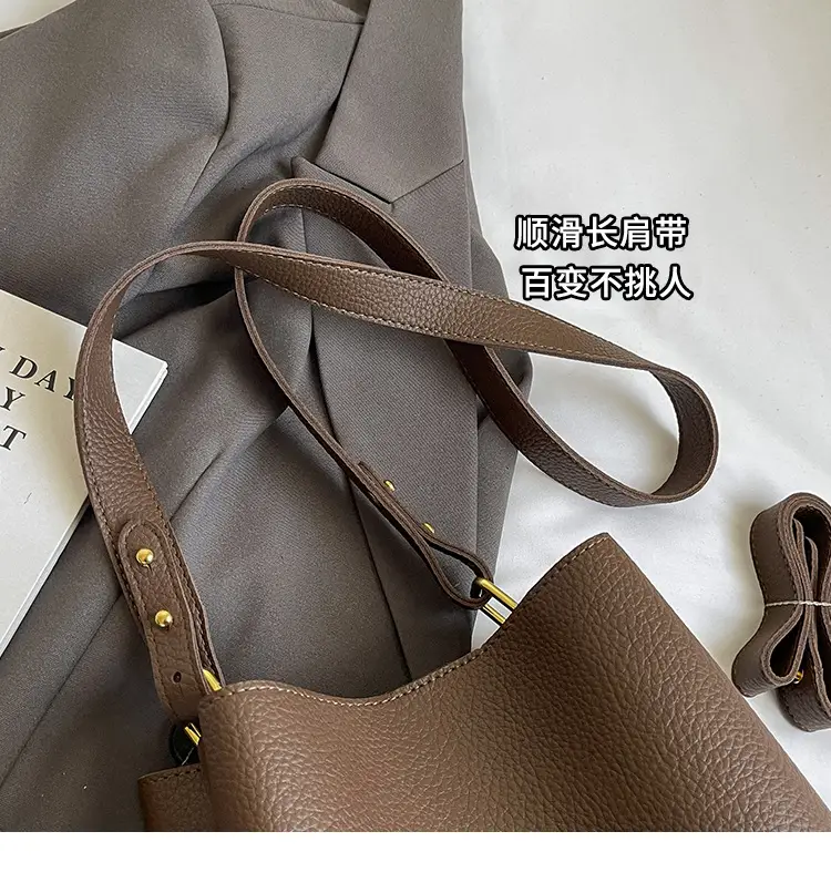 2024 Litchi Pattern Bucket Bag Women Tan — feature 11