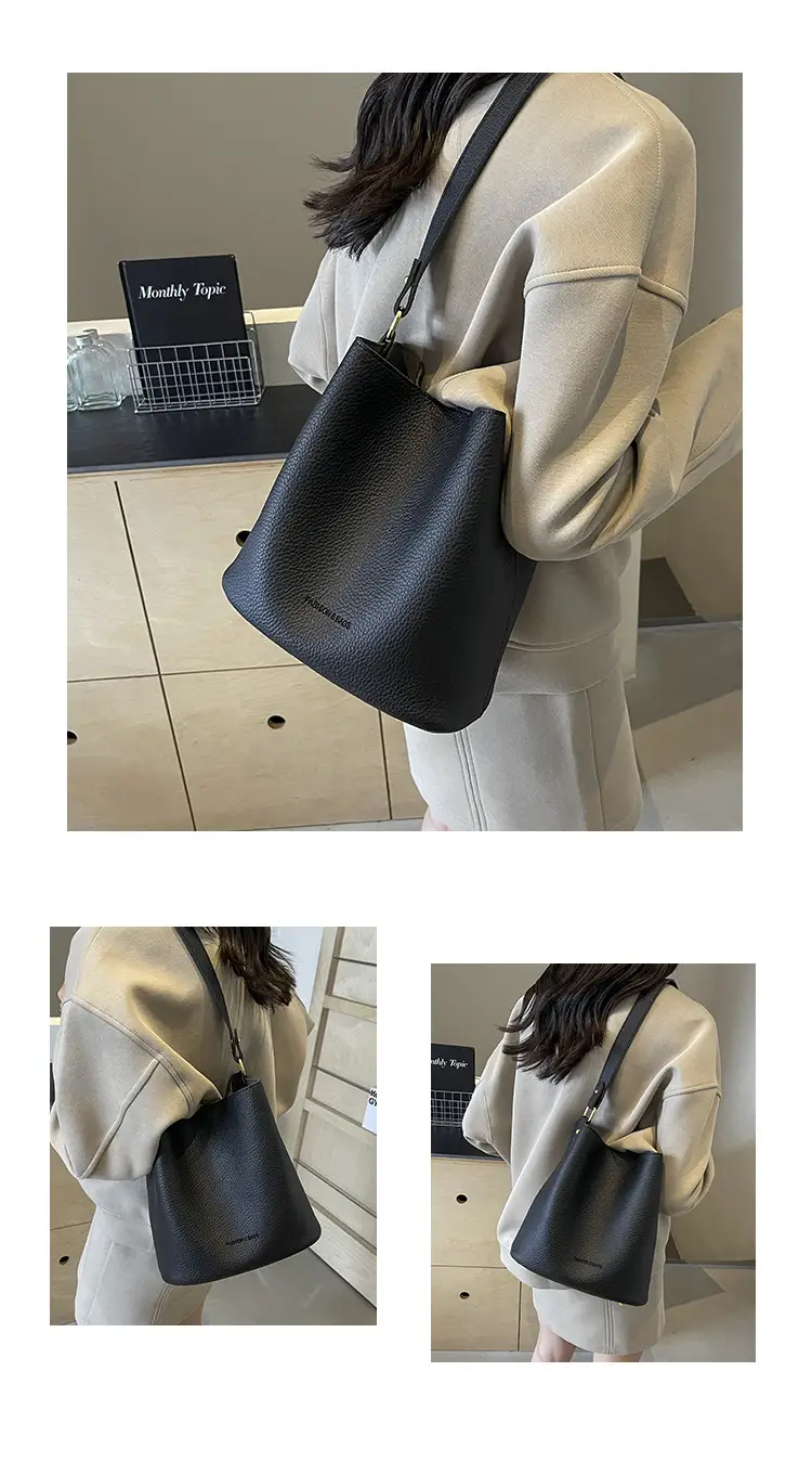 2024 Litchi Pattern Bucket Bag Women Tan — feature 12
