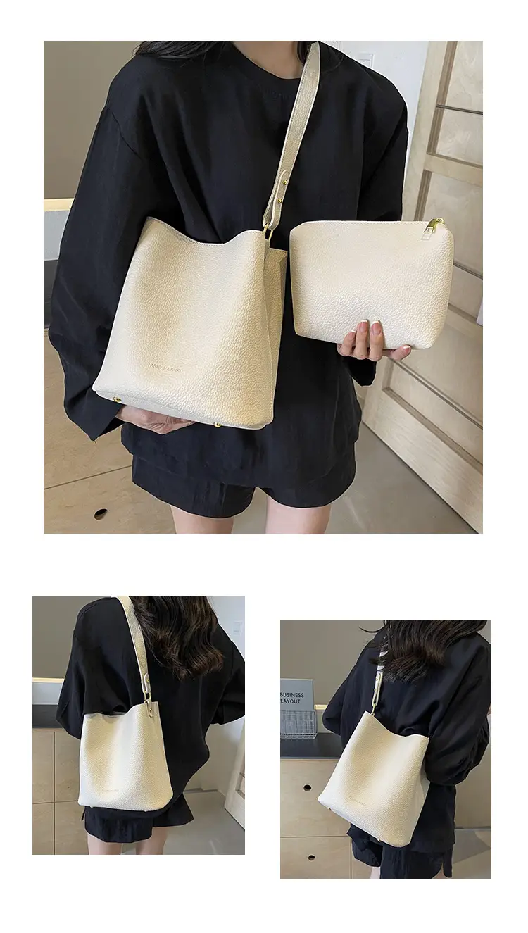 2024 Litchi Pattern Bucket Bag Women Tan — feature 13