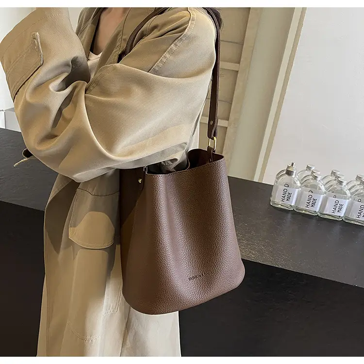 2024 Litchi Pattern Bucket Bag Women Tan — feature 25